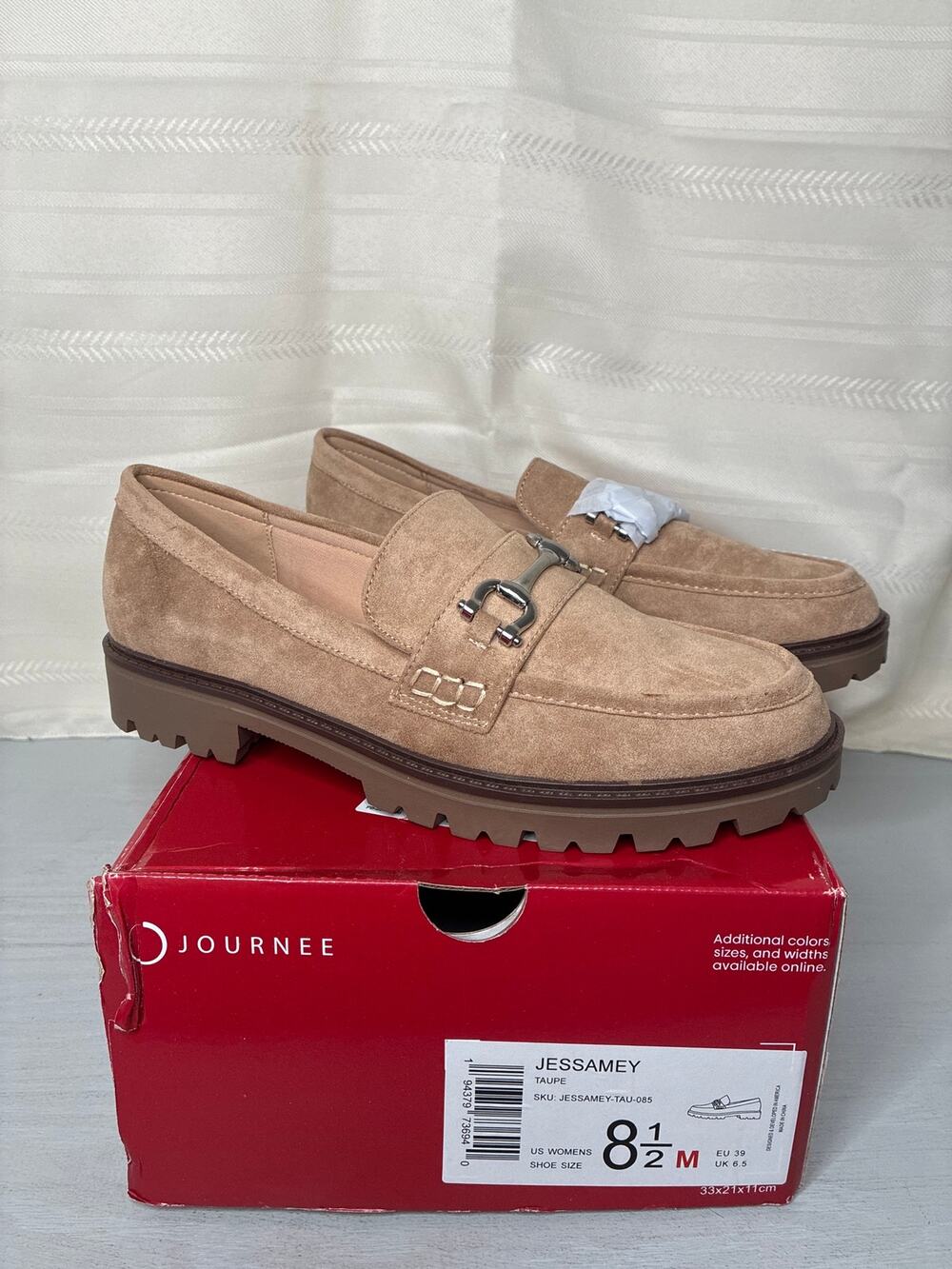 Journee Collection Jessamey Horse Bit Loafer Flats Taupe Suede Size 8.5